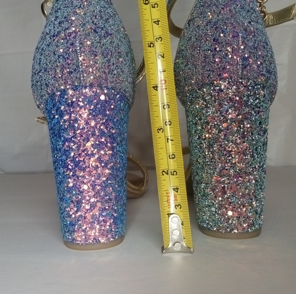 NEW! Sparkling GUESS Block High Heel OPEN TOE Shoes Metallic FORMAL PROM… - Picture 11 of 14